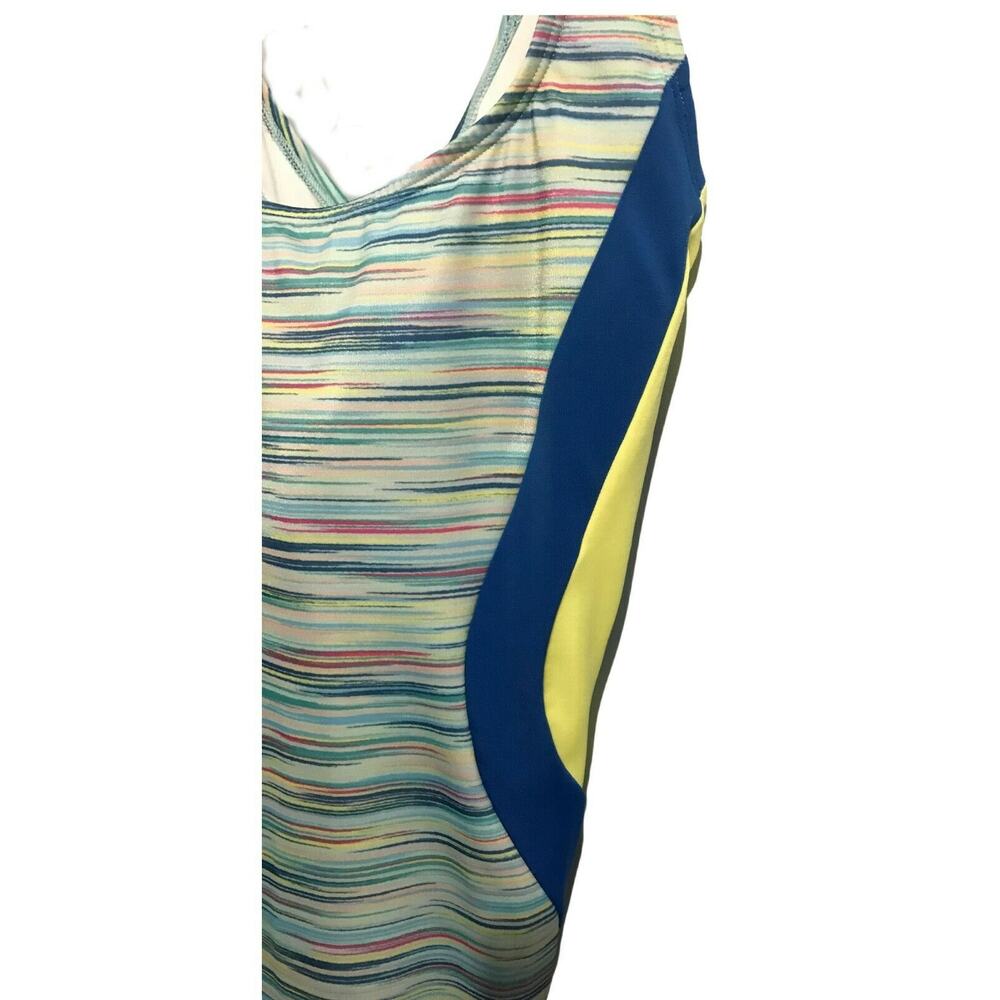 Lands' End Womens Size 16  Blue Yellow One Piece Swimsuit Scoop Padded - Picture 3 of 6